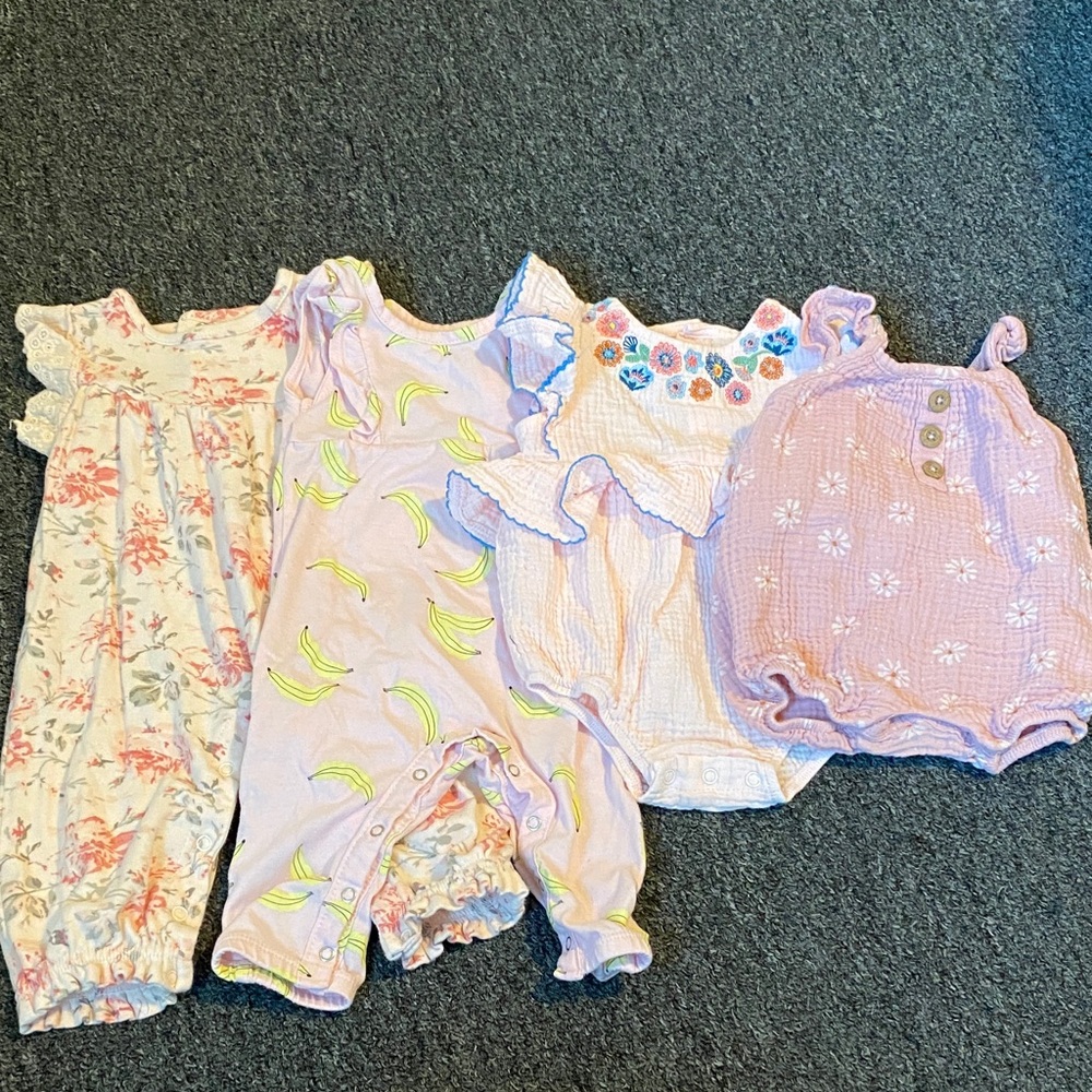 Mud Pie Kids Bodysuits - Floral, Banana, Embroidered, Pink